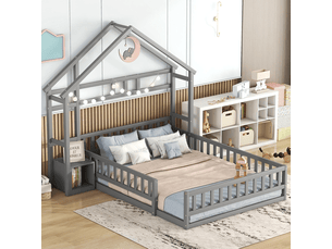 Lit cabane 140x200 cm <strong></strong>  <strong></strong> coloris gris