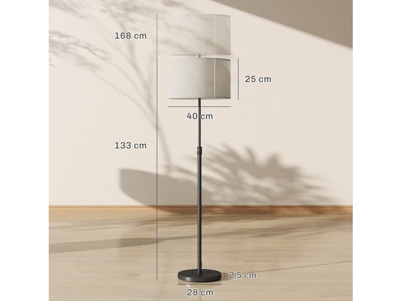  Lampadaire 40 x 40 x 133-168 cm en métal réglable avec télécommande et interrupteur au pied noir chicfurn  - Conforama C