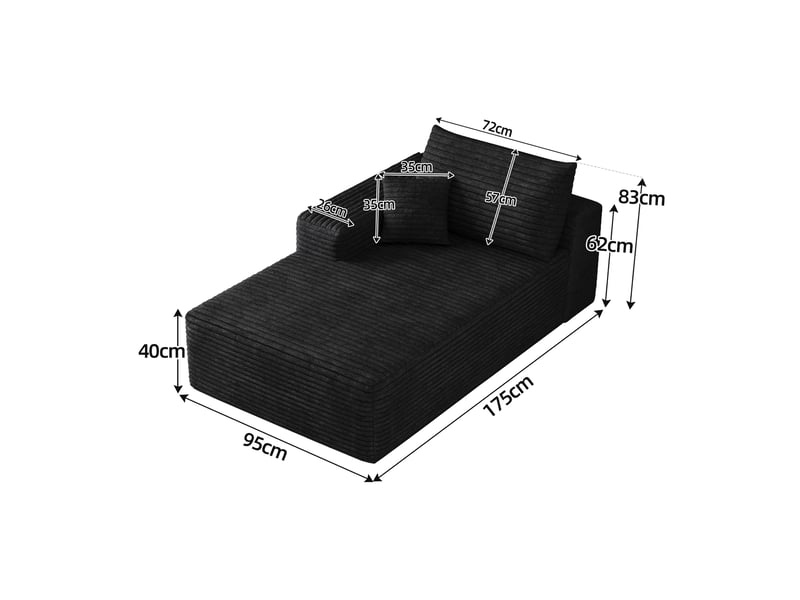 Canapé d'angle réversible convertible avec méridienne, assise moelleuse et gain de place, en tissu noir - Conforama D