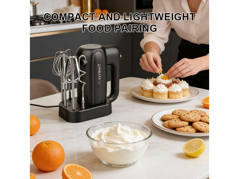  Batteur électrique 400 w, 5 vitesses, 5 accessoires en acier inoxydable, avec base de rangement, pour pâtisserie  - Conforama D