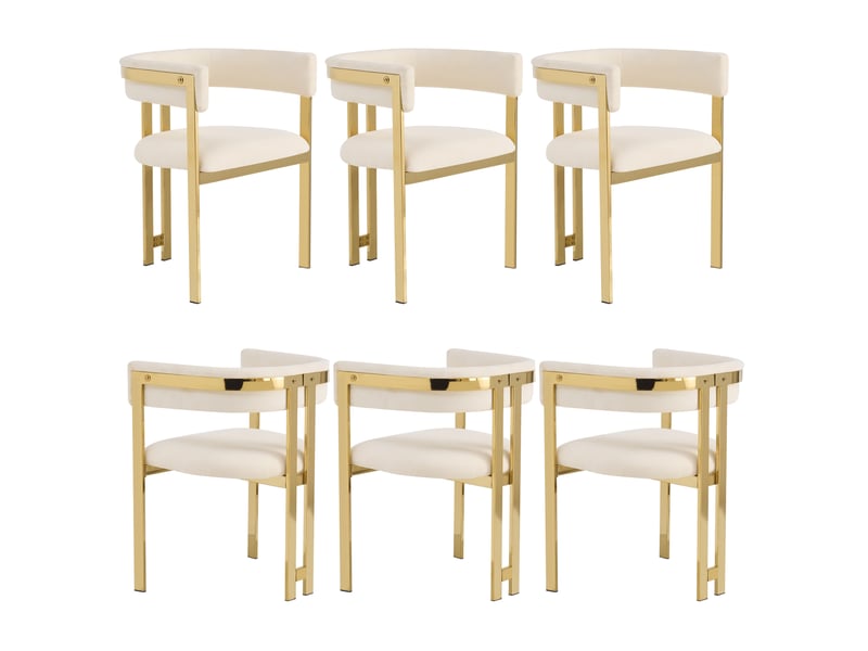  Lot de 6 chaises de salle à manger avec dossier incurvé et structure métallique dorée, en chenille beige et doré  - Conforama A