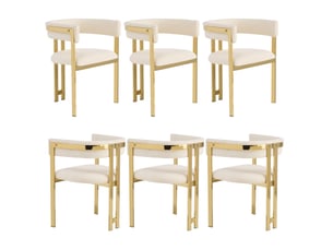 Lot de 6 chaises de salle à manger avec dossier incurvé et structure métallique dorée, en chenille beige et doré