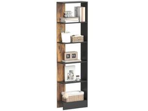 Bibliothèque moderne en bois à 5 niveaux, gain de place, 45 x 21 x 170 cm, marron et noir