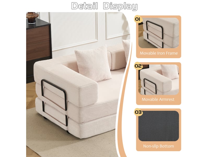  Canapé convertible, canapé-lit, en velours tricoté, blanc, pour salon, mobilier pour espace de vie, chambre  - Conforama E