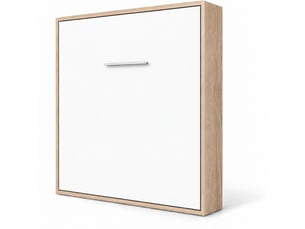 Lit escamotable vertical kola – seulement 34,5cm de profondeur, le confort d’un vrai lit-avec matelas-90x200-cadre chêne clair-façade blanche