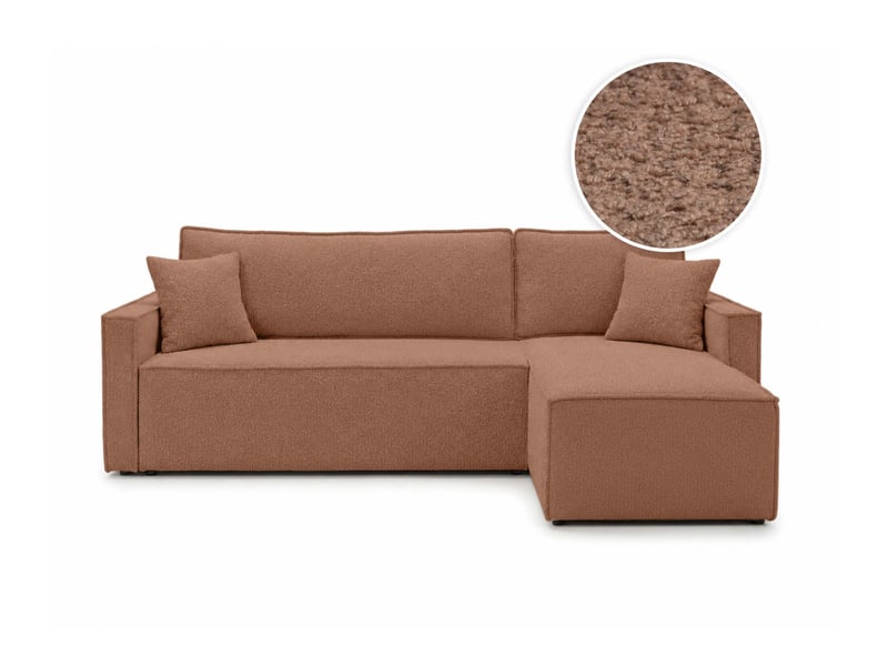  Farah - canapé d'angle reversible convertible 4 places accoudoirs slim en bouclettes texturées  - Conforama A