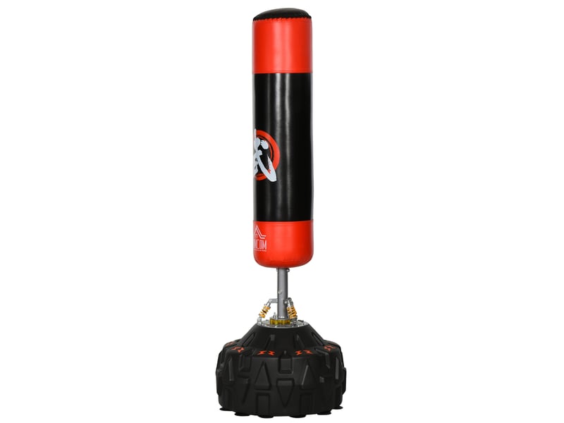  Sac de frappe autoportant adulte, base ventouse, équipement entraînement boxe, noir et rouge, 60×60×180 cm  - Conforama B