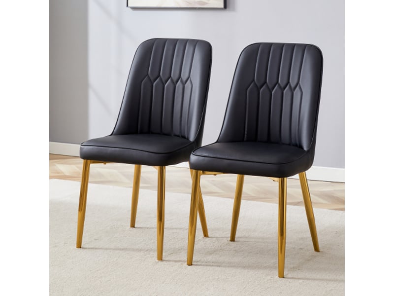 Lot de 2 chaises simili cuir noir, design minimaliste, assise large, pieds métal antidérapants - Conforama R
