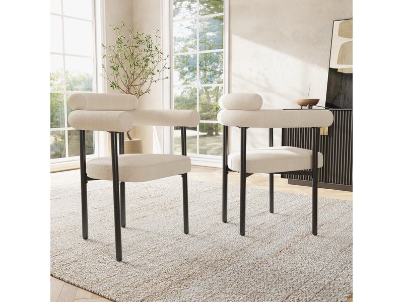  Chaise de salle à manger ergonomique avec assise large  - dossier incurvé, tissu effet daim beige  - Conforama C
