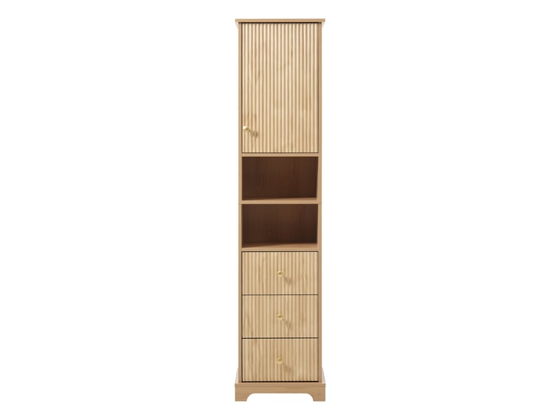  Colonne salle de bain bois naturel 40 × 30 × 172 cm, 3 tiroirs, étagères  - Conforama A
