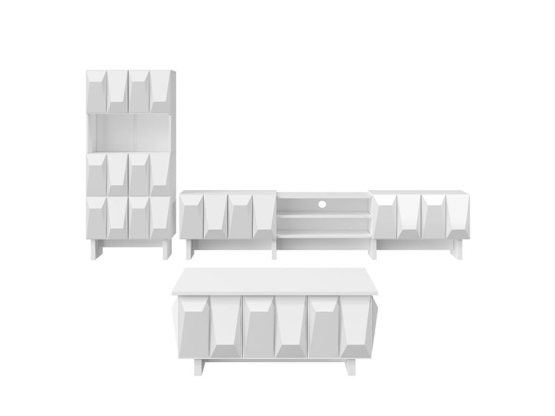  Meuble tv design géométrique meuble de salon façade 3d panneaux de particules style moderne  - Conforama A