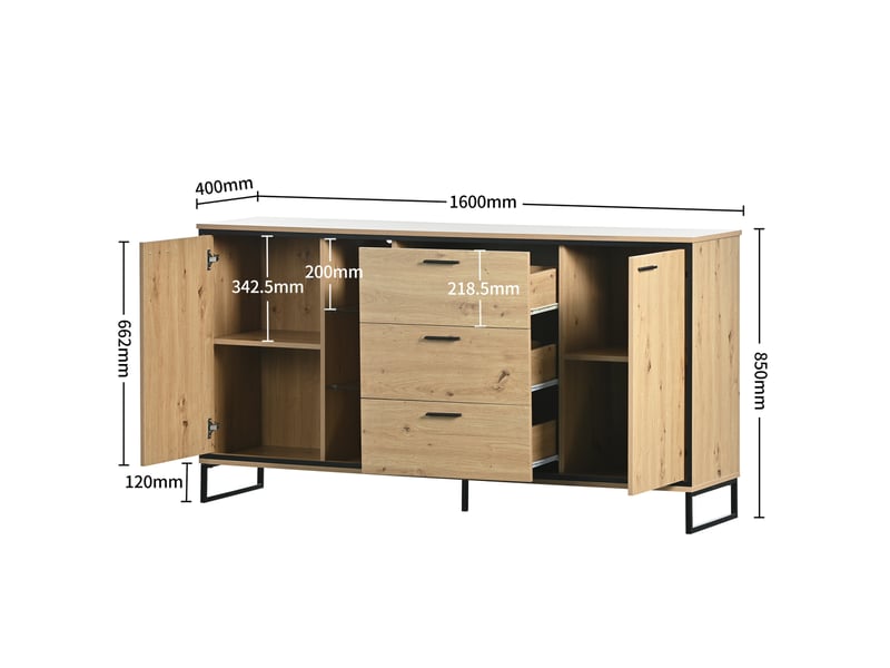 Buffet avec une belle texture et des compartiments de rangement - élégant et pratique, noir et bois - Conforama D