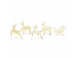 Lot de 5 rennes led, éclairage de noël, décoration de noël 40 led doré 44 x 18 x 65,5 cm pet cf62088