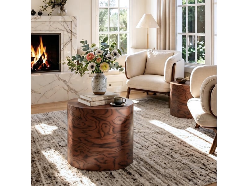 Tables basses gigognes tcqpz rondes 2 pièces ø 48 et 38 cm mdf décor bois brun foncé - Conforama D
