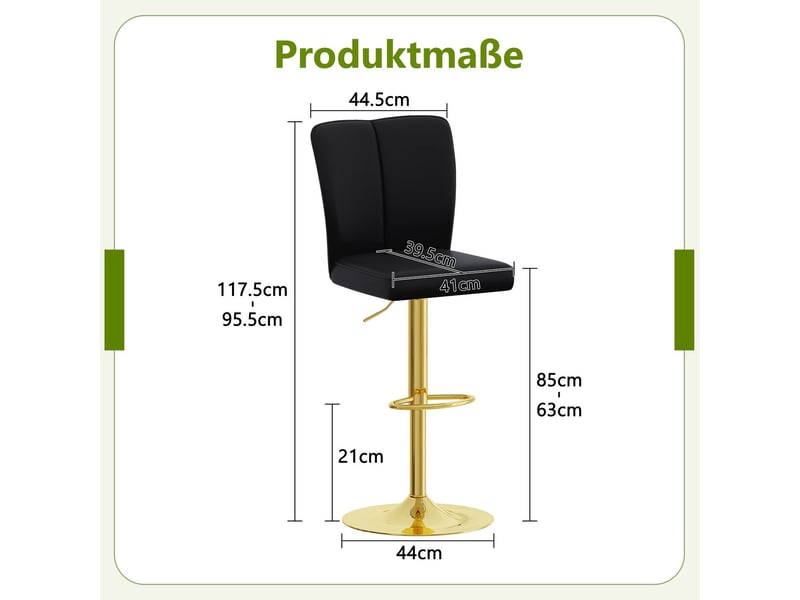 Lot de chaises 2 pièces hauteur réglable pivotement à 360° cuir pu déperlant design noir et doré - Conforama C