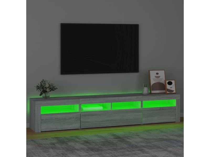 Meuble tv - banc tv - meuble de rangement avec lumières led sonoma gris 210x35x40 cm  - Conforama D