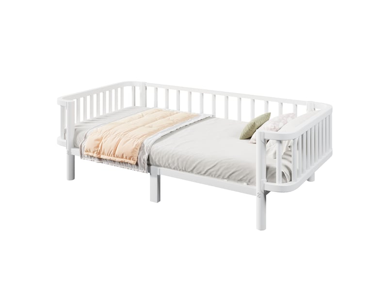  Lit banquette modenvie 90 x 200 cm en métal avec sommier à lattes renforcées blanc, convertible en canapé  - Conforama A