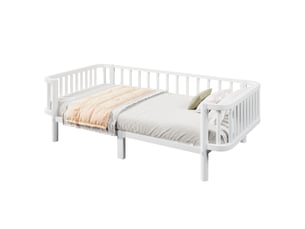 Lit banquette modenvie 90 x 200 cm en métal avec sommier à lattes renforcées blanc, convertible en canapé