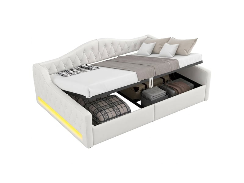 Lit banquette 140x200 avec rangement et led 7 couleurs beige - Conforama A