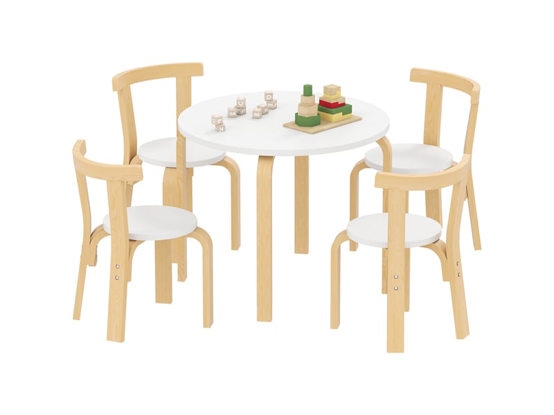  Ensemble table et chaises en bois 5 pièces pour enfants de 3 à 8 ans, blanc, bords arrondis  - Conforama A