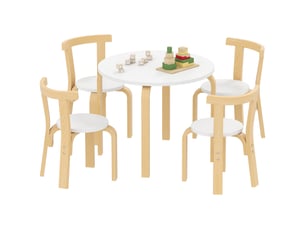 Ensemble table et chaises en bois 5 pièces pour enfants de 3 à 8 ans, blanc, bords arrondis