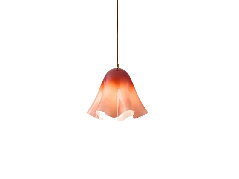  Suspension en verre ondulé en forme de fleur, douille e27, cordon réglable 150 cm, lampe suspendue pour cuisine et salle à manger, rose  - Conforama A