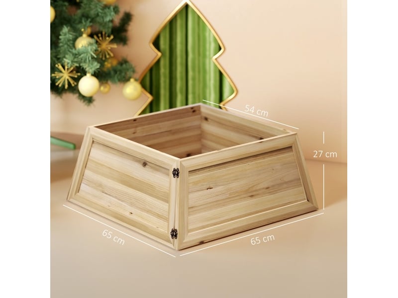  Cache-pied pour sapin de noël 65 x 65 x 27 cm en bois naturel, style campagne avec fermeture à loquet  - Conforama C
