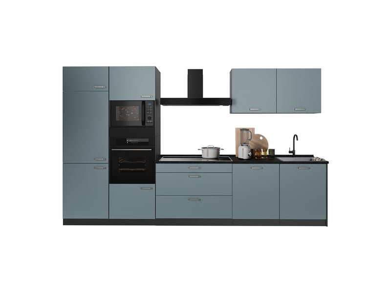  Vicco cuisine, bleu-grisanthracite, 340cm plan de travail chêne doré  - Conforama E
