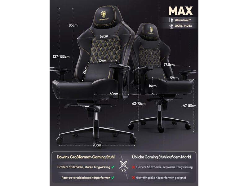  Fauteuil gaming et de bureau ergonomique – charge maximale 200 kg – accoudoirs 4d – soutien lombaire – noir  - Conforama C