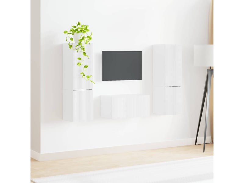  Ensemble meuble tv - banc tv - meuble de rangement 5 pcs blanc brillant bois d'ingénierie  - Conforama D