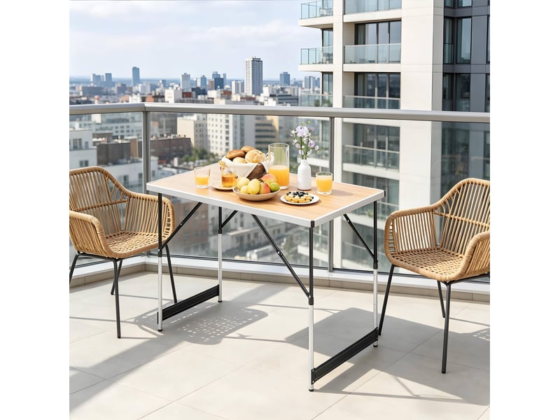  Table de camping pliante 100x60 cm – chêne clair – hauteur réglable sur 4 niveaux avec poignée pratique  - Conforama E
