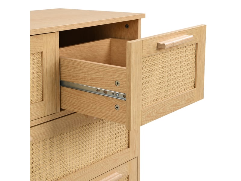  Armoire en rotin, 80 x 80 x 38 cm, 4 tiroirs et poignées en bois,  buffet marron  - Conforama E