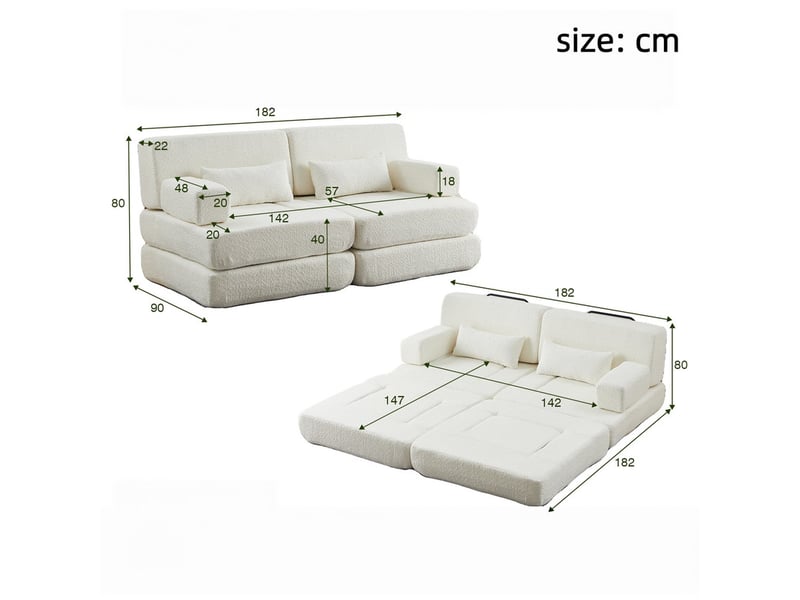  Canapé droit, paire de canapés droits, textile chenille, siège réglable pour intérieur, chambre ou bureau, 4 places, 80 x 90 x 182 cm, beige  - Conforama C
