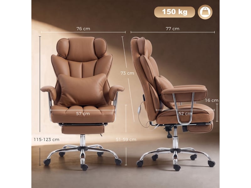 Chaise de bureau ylara massante vibrante repose pieds marron - Conforama C