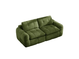 Canapé modulable 2 places sans montage en chenille vert, assise profonde