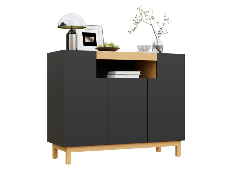  Buffet noir, 3 portes, rangement, design moderne, structure robuste, finition haut de gamme - panneaux de particules - 120.5x42x96cm  - Conforama A