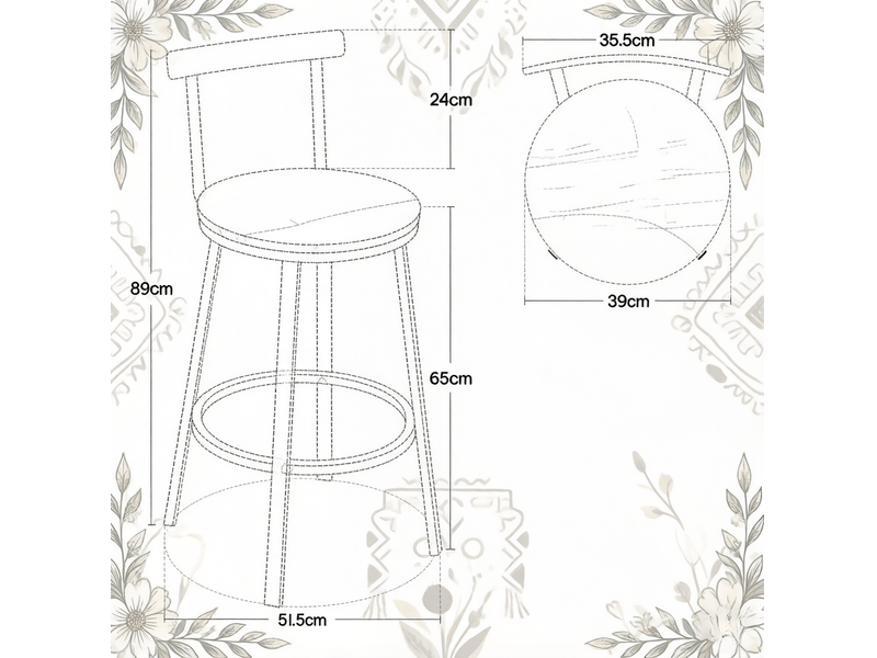  Tabouret de bar avec dossier courbé et repose-pieds, lot de 2, style moderne, en mdf et métal, blanc  - Conforama D