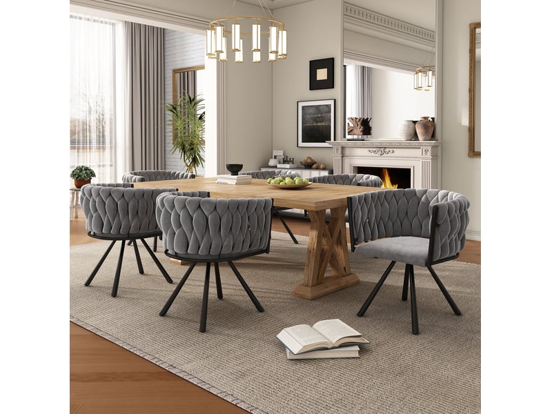  Lot de 6 chaises de salle à manger pivotantes 360° en velours gris  - Conforama C