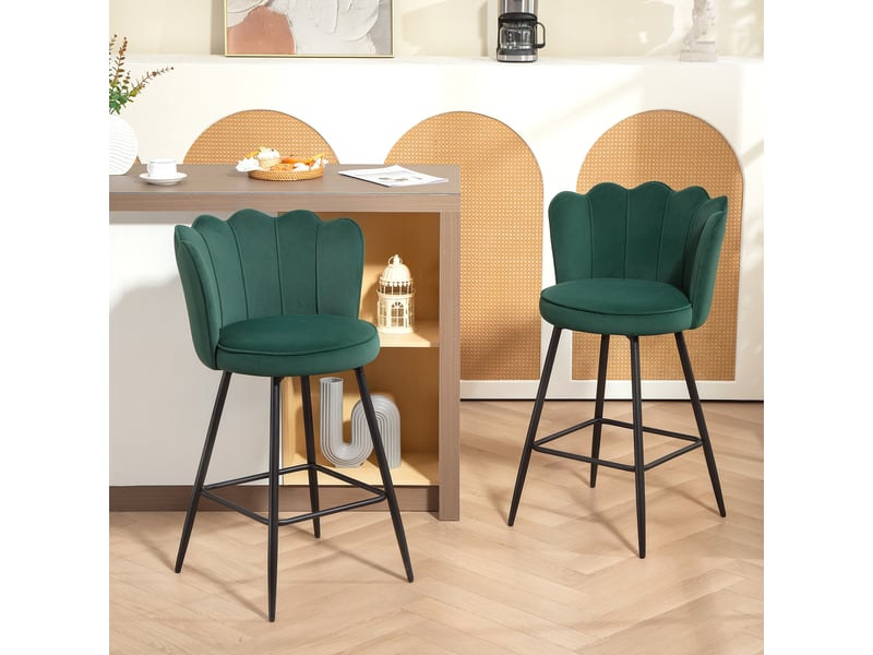  Lot de 2 tabourets de bar, chaises de bar avec dossier et repose-pieds, pieds en acier, 54 x 55 x 97 cm, vert foncé  - Conforama C
