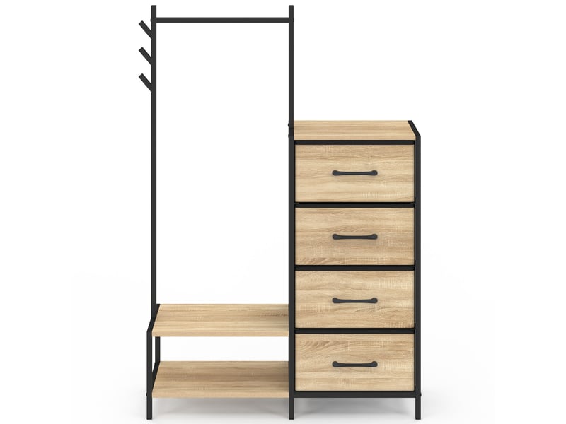  Commode 4 tiroirs en tissu utah 84 cm et penderie avec étagères et patères, design industriel  - Conforama C