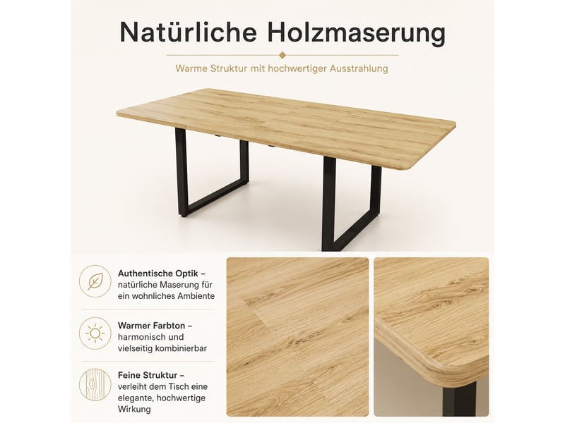  Table à manger extensible 140180220x80 cm - table de cuisine rectangulaire 6 à 10 personnes avec pieds en métal, bois naturel evarich - Conforama D