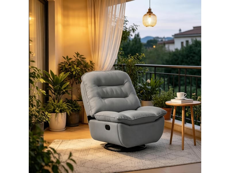  Fauteuil relax inclinable et pivotant 360° - 95 x 49,5 x 106 cm - avec repose-pieds intégré - tissu effet lin - gris foncé  - Conforama E