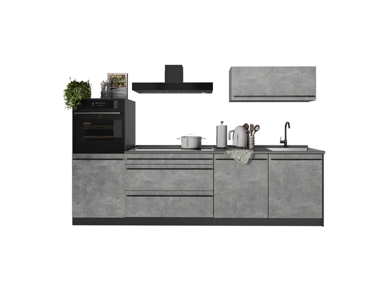 Vicco cuisine, bétonanthracite, 280cm plan de travail chêne doré - Conforama E