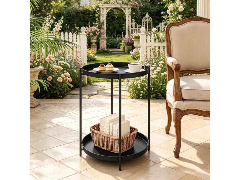  Table d'appoint ronde 44x44x53 cm à 2 plateaux amovibles en métal noir  - Conforama D