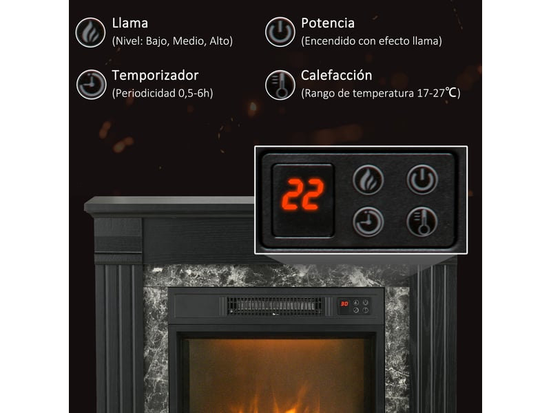  Cheminée électrique 1800 w, effet flamme 3d, thermostat, minuterie, noire 80 x 21,6 x 67,8 cm  - Conforama W