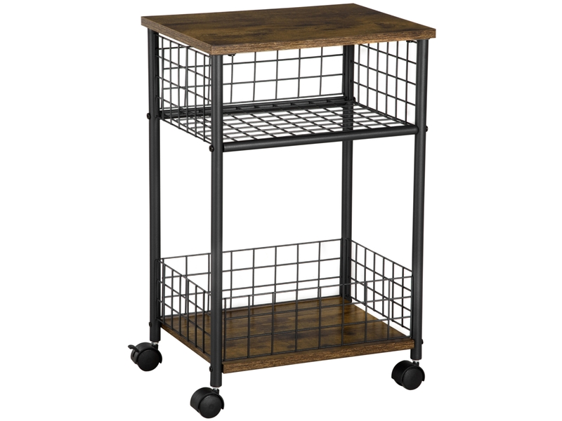  Desserte de cuisine 40 x 30 x 62 cm avec plan de travail, 2 paniers de rangement, roulettes 360°, marron rustique  - Conforama A