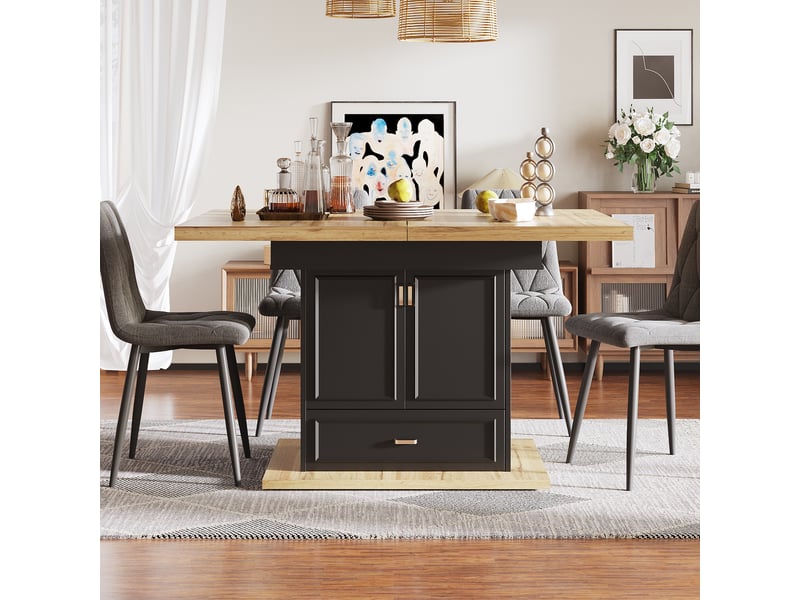 Table de cuisine rectangulaire avec allonge noir+naturel - 80x110-140max.cm mdf table bicolore - Conforama D