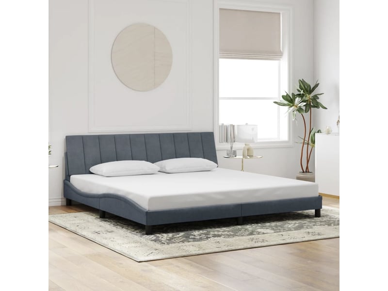  Lit double- lit adulte -  cadre de lit avec led sans matelas hanko gris foncé 200x200 cm velours  - Conforama C