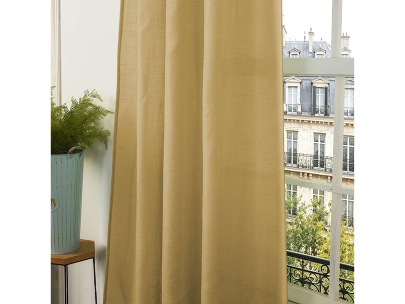 Lot de 2 voilages ajustables + 8 anneaux pince 140 x 270 cm evasion polyester effet lin - Conforama E