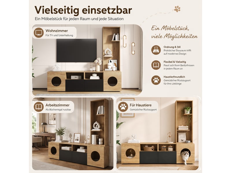  Meuble tv avec étagère et niches de rangement coloris noir et naturel 185x40x162 cm W2845S00523 - Conforama E